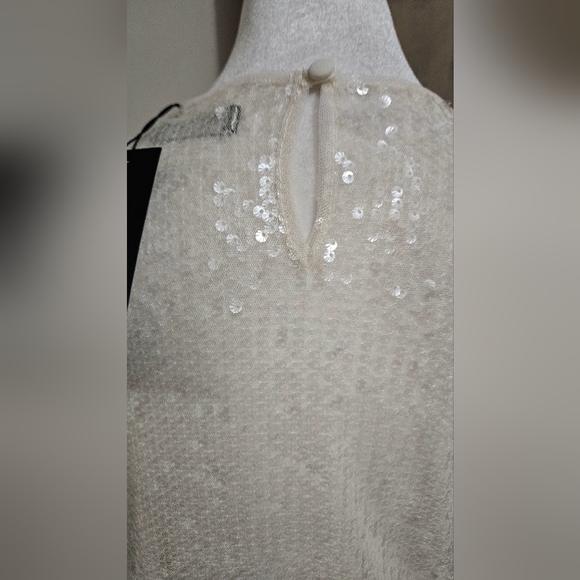 NASTY GAL Sheer Sequin Detail Long Sleeve Mini Shift Dress Off White.Size 4 NWT - Picture 8 of 15